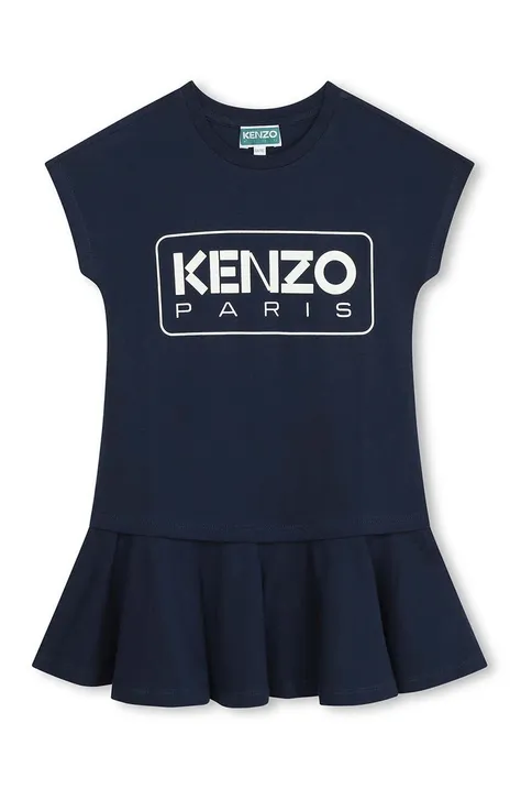 Детска памучна рокля Kenzo Kids в синьо къса разкроена