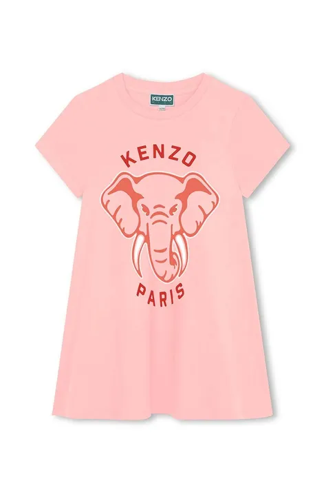 Детска памучна рокля Kenzo Kids в розово къса разкроена