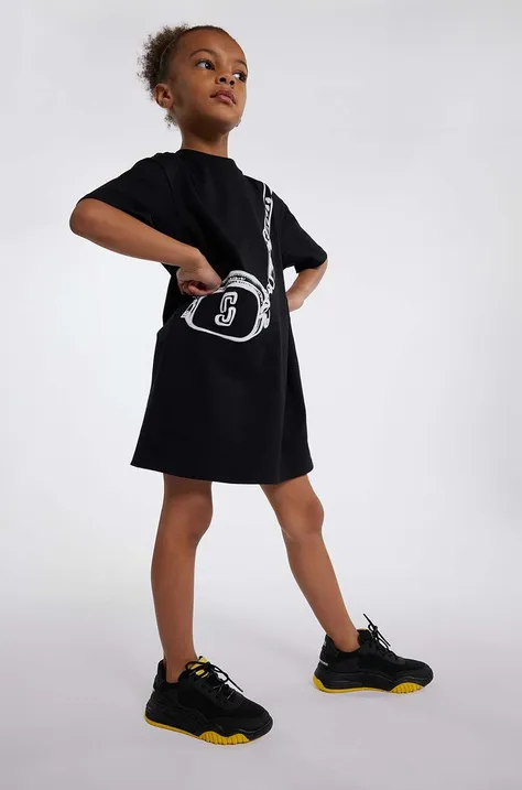 Dievčenské bavlnené šaty Marc Jacobs čierna farba, mini, rovný strih