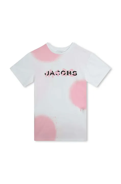 Dievčenské bavlnené šaty Marc Jacobs biela farba, mini, rovný strih