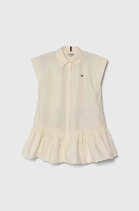 Dječja pamučna haljina Tommy Hilfiger boja: bež, mini, ravna