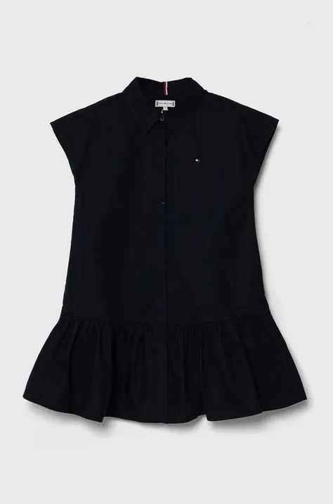 Dječja pamučna haljina Tommy Hilfiger boja: tamno plava, mini, ravna