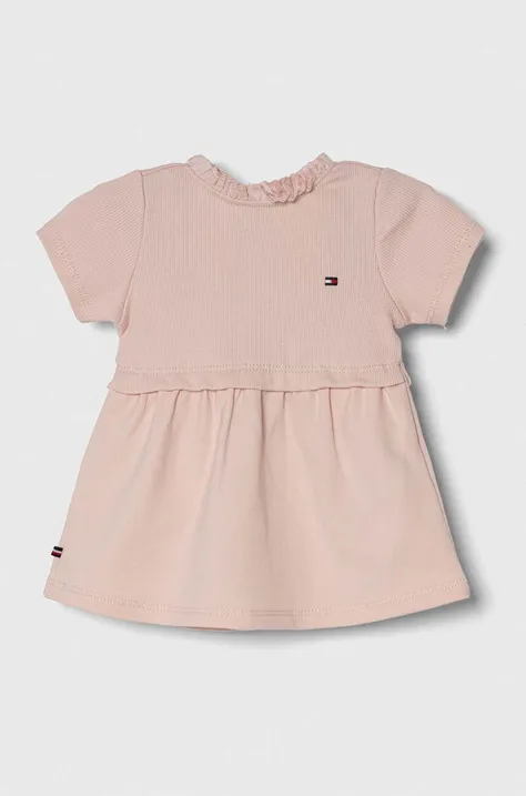 Pamučna haljina za bebe Tommy Hilfiger boja: ružičasta, mini, širi se prema dolje