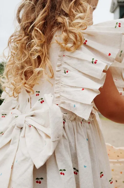 Dievčenské bavlnené šaty Konges Sløjd béžová farba, mini, áčkový strih