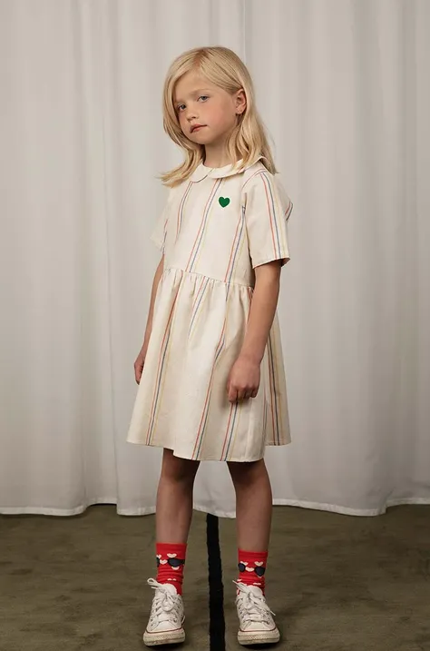 Otroška obleka z mešanico lanu Mini Rodini bela barva