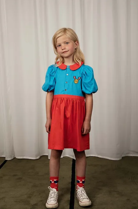 Dievčenské bavlnené šaty Mini Rodini  Medal mini, áčkový strih