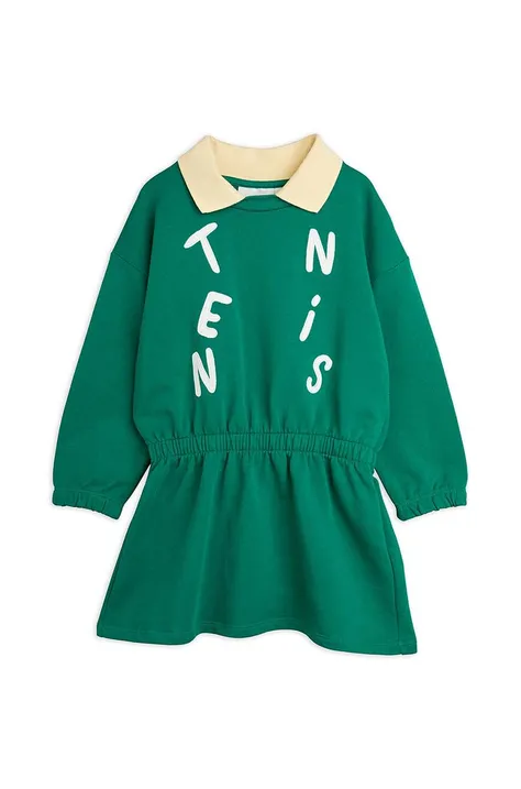Dievčenské bavlnené šaty Mini Rodini  Tennis zelená farba, mini, áčkový strih