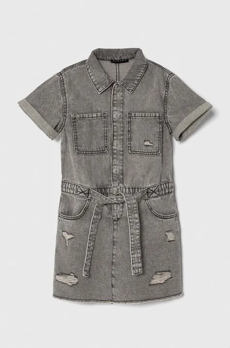 Dječja traper haljina Sisley boja: siva, mini, ravna
