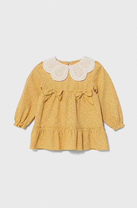 Dievčenské bavlnené šaty Jamiks žltá farba, mini, áčkový strih