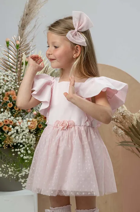 Dievčenské bavlnené šaty Jamiks ružová farba, mini, áčkový strih