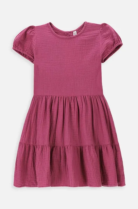 Детска памучна рокля Coccodrillo в лилаво къса разкроена