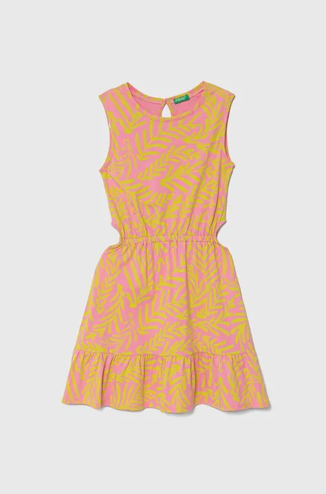 Детска памучна рокля United Colors of Benetton в розово къса разкроена