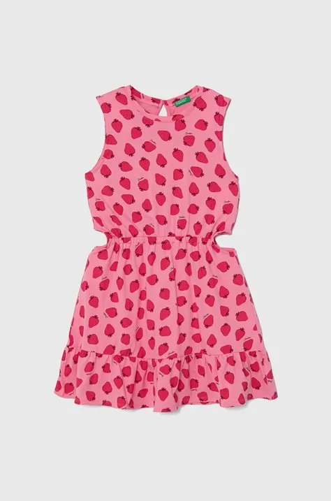 Παιδικό βαμβακερό φόρεμα United Colors of Benetton χρώμα: ροζ