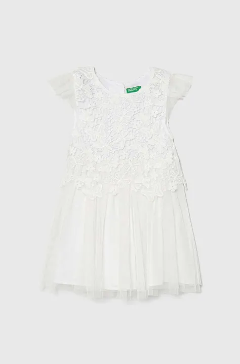 Dievčenské šaty United Colors of Benetton biela farba, mini, áčkový strih
