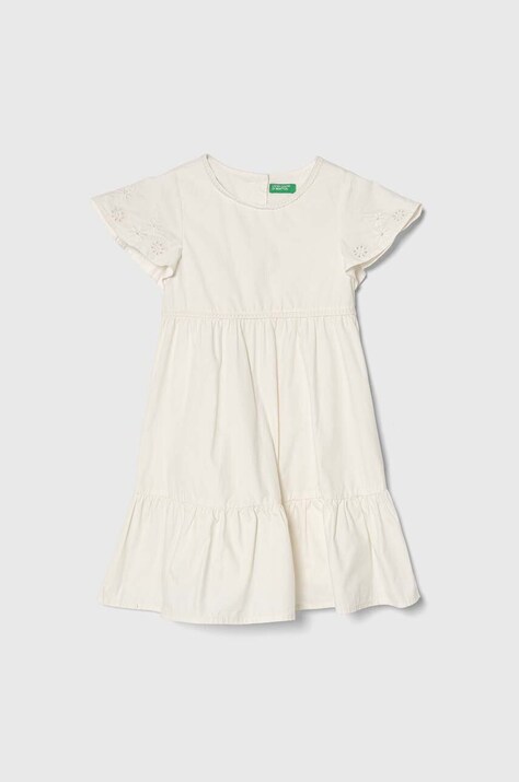 United Colors of Benetton rochie din bumbac pentru copii culoarea bej, midi, evazată