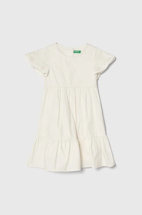 Dievčenské bavlnené šaty United Colors of Benetton béžová farba, midi, áčkový strih