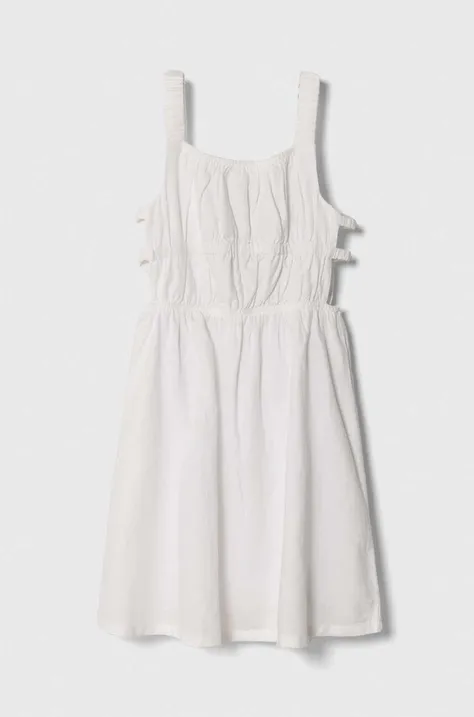 United Colors of Benetton rochie din in pentru copii culoarea alb, mini, evazati