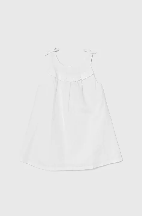 Otroška lanena obleka United Colors of Benetton bela barva