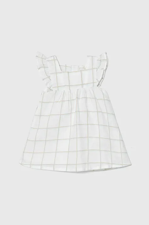 Бебешка ленена рокля United Colors of Benetton в бяло къса разкроена