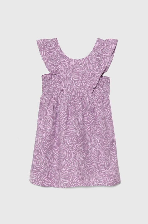 United Colors of Benetton rochie din in pentru copii culoarea violet, mini, evazati