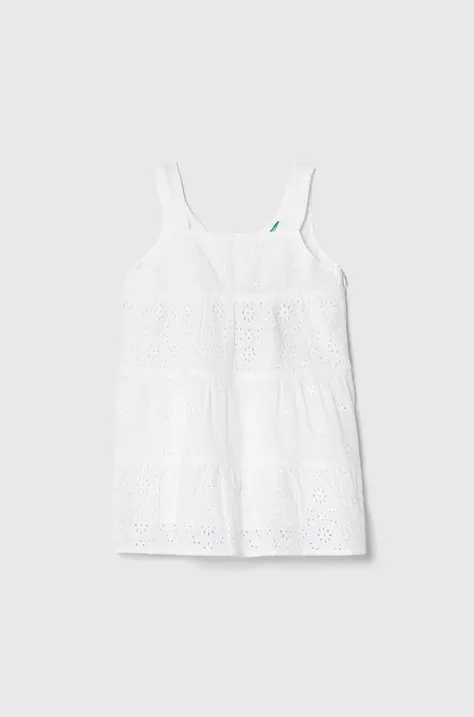 Хлопковое детское платье United Colors of Benetton цвет белый mini расклешённая