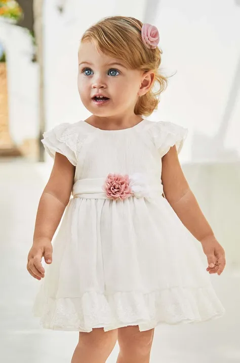 Šaty pre bábätká Mayoral biela farba, mini, áčkový strih