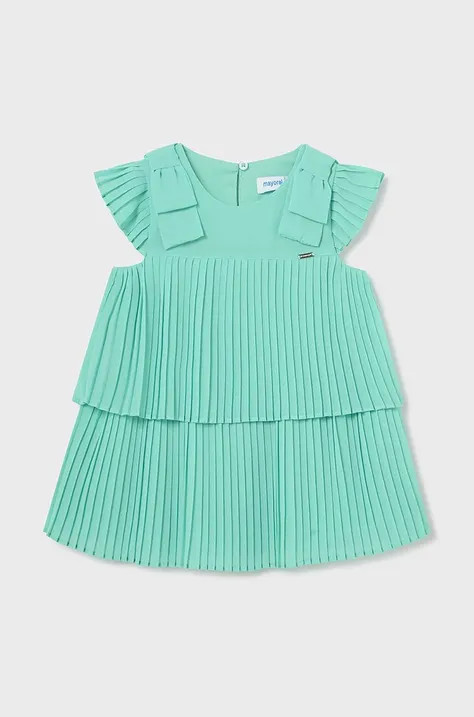 Dětské bavlněné šaty Mayoral zelená barva, mini