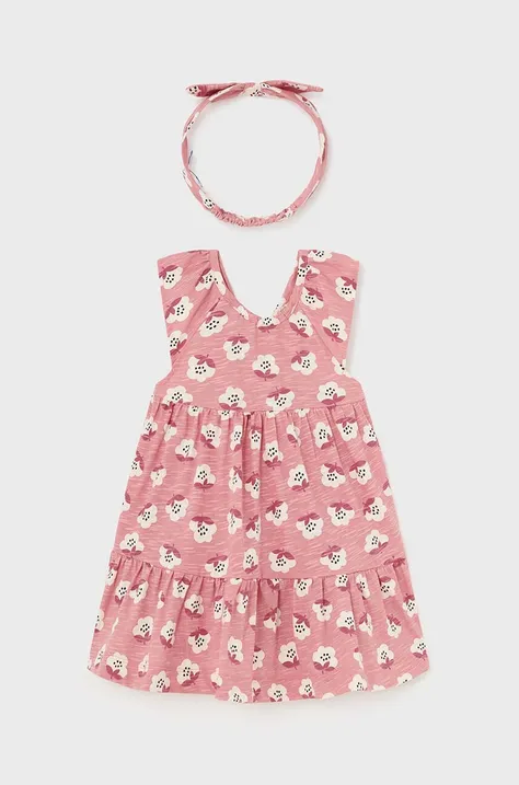 Детское хлопковое платье Mayoral цвет розовый mini расклешённая