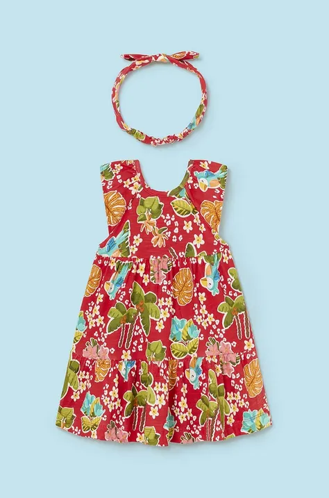 Pamučna haljina za bebe Mayoral boja: ljubičasta, mini, širi se prema dolje