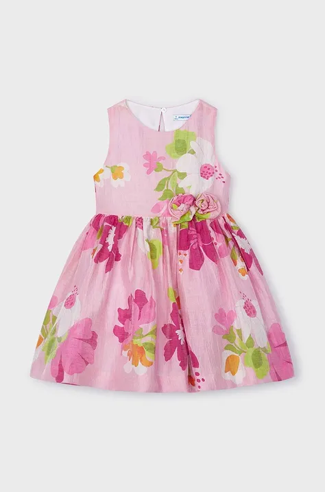 Παιδικό λινό φόρεμα Mayoral χρώμα: ροζ