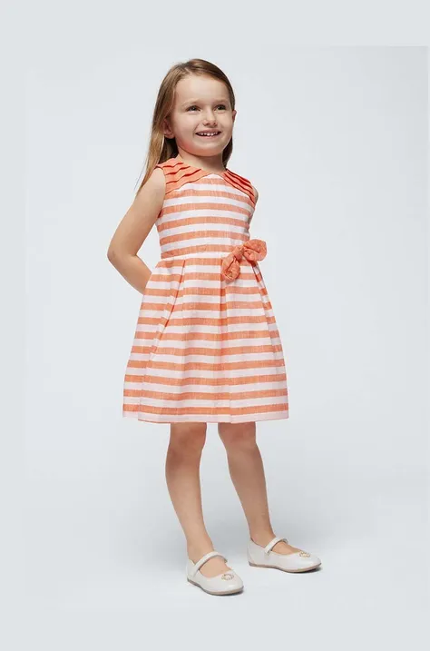 Φόρεμα με μείγμα από λινό για παιδιά Mayoral χρώμα: πορτοκαλί