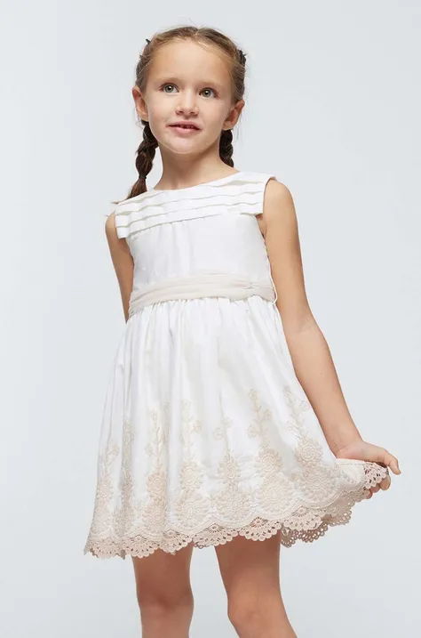 Хлопковое детское платье Mayoral цвет бежевый mini расклешённая