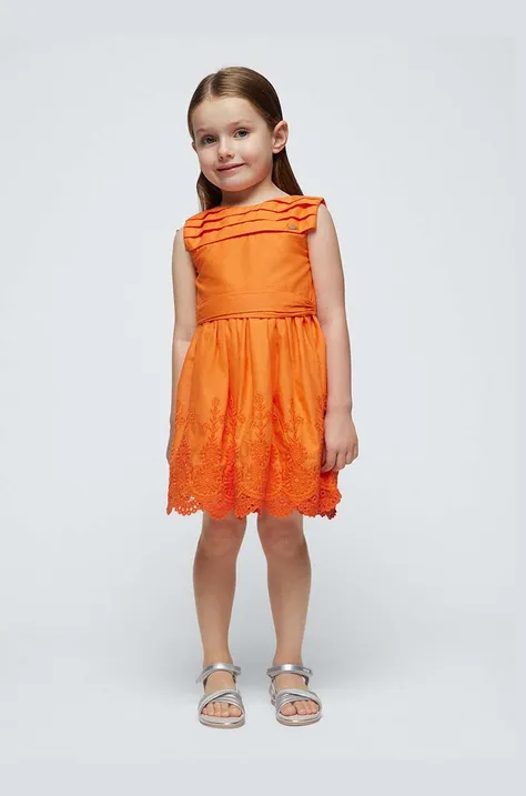 Dječja pamučna haljina Mayoral boja: narančasta, mini, širi se prema dolje