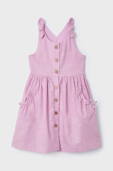 Dievčenské ľanové šaty Mayoral fialová farba, mini, áčkový strih