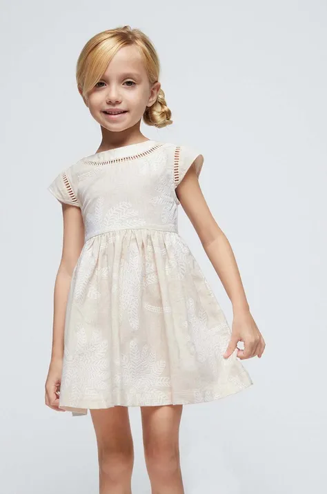 Mayoral sukienka z domieszką lnu dziecięca kolor beżowy mini rozkloszowana