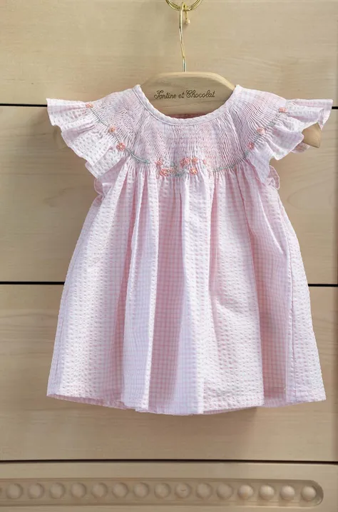 Pamučna haljina za bebe Tartine et Chocolat boja: ružičasta, mini, širi se prema dolje