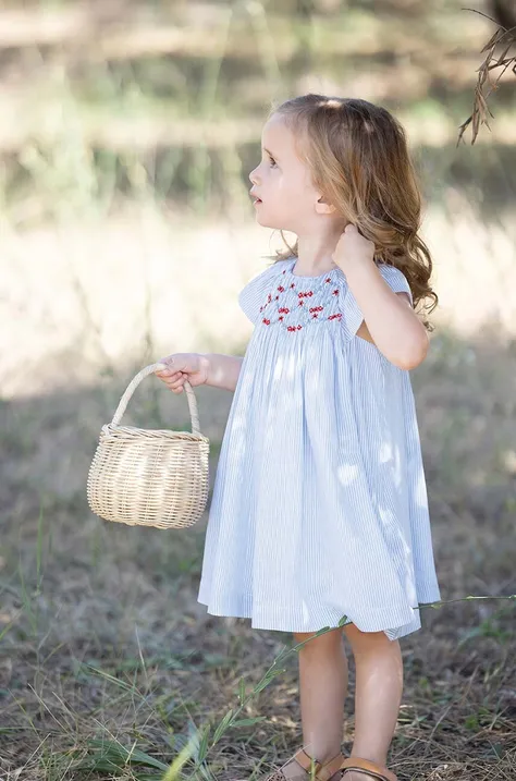 Детска памучна рокля Tartine et Chocolat в тъмносиньо къса разкроена