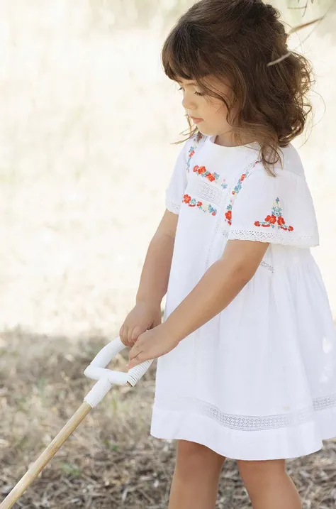 Pamučna haljina za bebe Tartine et Chocolat boja: bijela, mini, širi se prema dolje