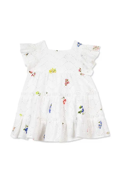 Dječja pamučna haljina Tartine et Chocolat boja: bijela, mini, širi se prema dolje