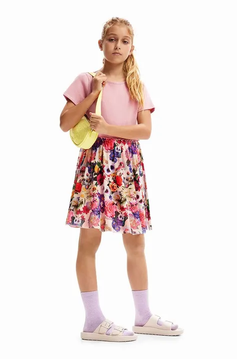 Dievčenské šaty Desigual ružová farba, mini, áčkový strih