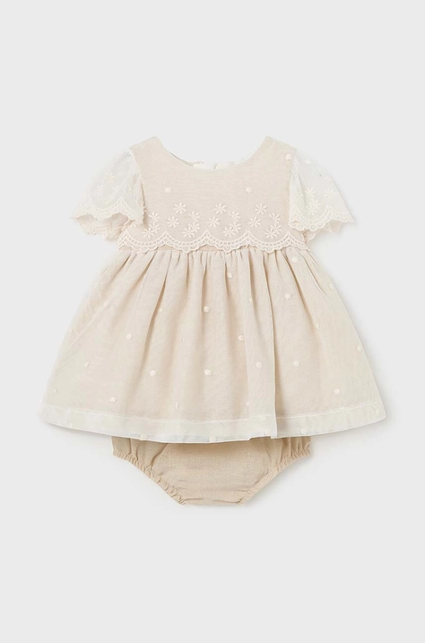 Mayoral Newborn rochie bebe culoarea bej, mini, evazati