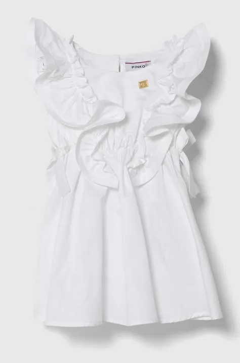Dječja pamučna haljina Pinko Up boja: bijela, mini, širi se prema dolje