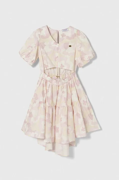 Παιδικό βαμβακερό φόρεμα Pinko Up χρώμα: μπεζ