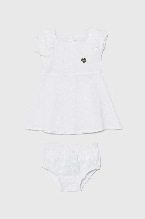 Guess sukienka bawełniana niemowlęca kolor biały mini rozkloszowana