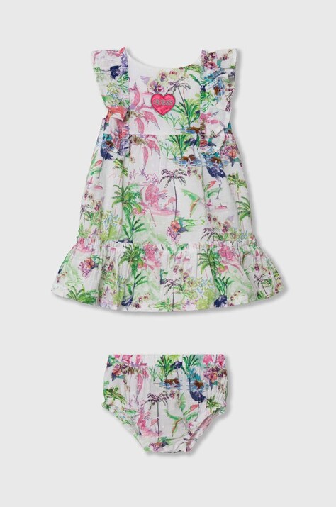 Guess rochie din bumbac pentru bebeluși culoarea verde, mini, evazată