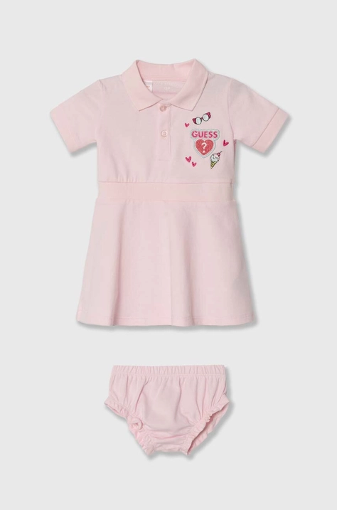 Haljina za bebe Guess boja: ružičasta, mini, širi se prema dolje