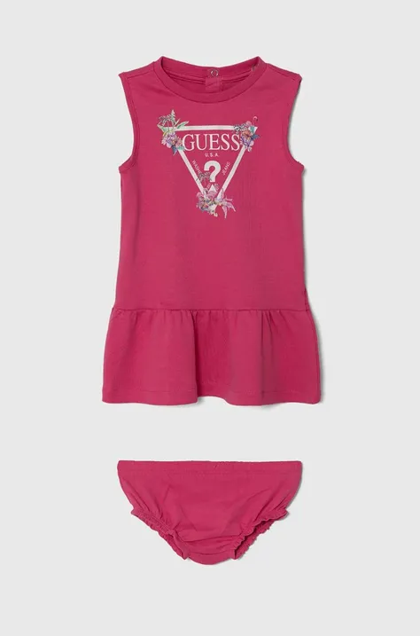 Guess rochie din bumbac pentru bebeluși culoarea roz, mini, evazati