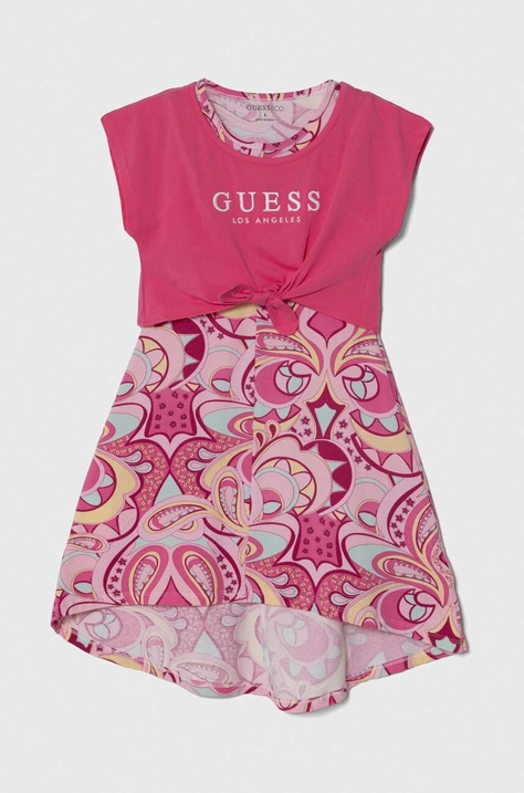 Guess rochie fete culoarea roz, mini, evazati