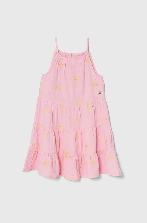Dievčenské bavlnené šaty Guess ružová farba, mini, áčkový strih