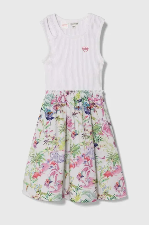 Dječja haljina Guess boja: bijela, mini, širi se prema dolje